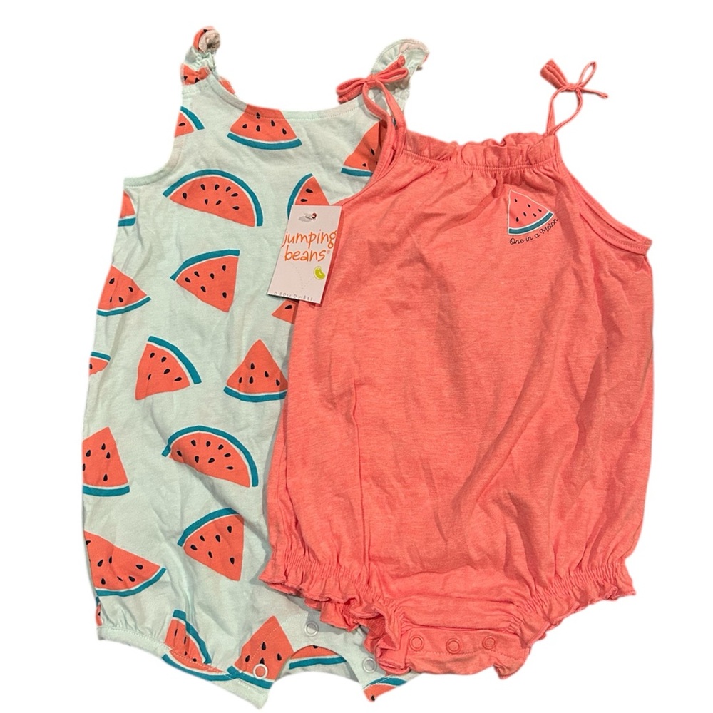 Jumping Beans Watermelon Rompers Set - Coral and Mint 18 months NWT